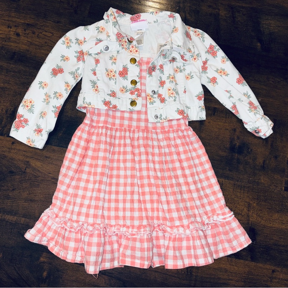 Little Lass Pink and White Floral Dress with Jacket